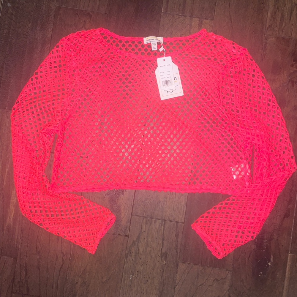 Pink Long Sleeve Cut Out Crop Top